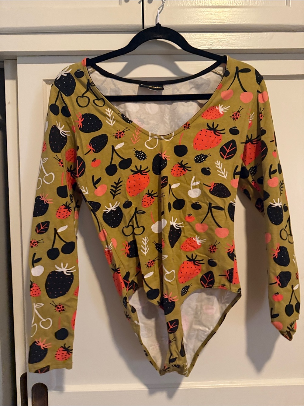 Nooworks Olive Green Fruit Print Long Sleeve Bodysuit